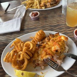 Baked croissant with shrimp/crab/cheese.