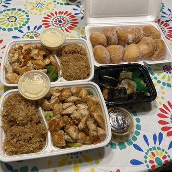 Sakura Japanese Steak House - Hibachi teriyaki chicken w/ fried rice. Hibachi chicken w/ fried rice. Sweet doughnuts.  Shrimp tempura roll.  Soy sauce.  Spicy mayo. - Sushi Bars Near Me - Oaklyn, New Jersey