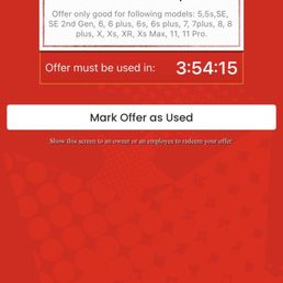 Check in screen repair of 50% off not honored. Our model repair was for iPhone 11.