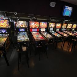 Good Times Billiards - Pinball lineup from the left side.
