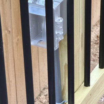 ATL Strictly Electric - Outdoor 20amp GFCI outlet on deck post - Electricians Near Me ATL Strictly Electric - Outdoor 20amp GFCI outlet on deck post - Electricians Near Me