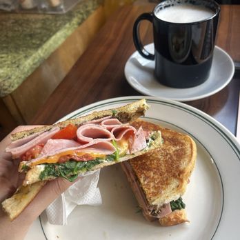 Cafe Bean - Pesto ham melt sandwich and a chai latte - Breakfast & Brunch Near Me - San Francisco, California