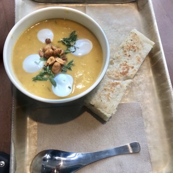 Crossroads Collective - Yummy peanut butternut squash soup with thick and soft soup bread, must try! - Food Court Near Me - Milwaukee, Wisconsin