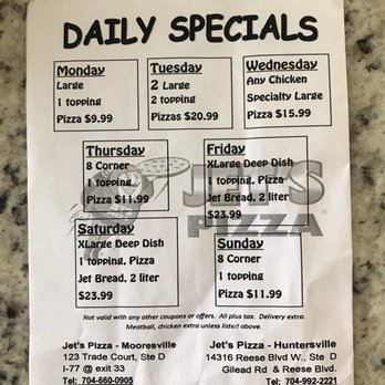 Jet's Pizza - Daily specials - Pizza Near Me - Mooresville, North Carolina Jet's Pizza - Daily specials - Pizza Near Me - Mooresville, North Carolina