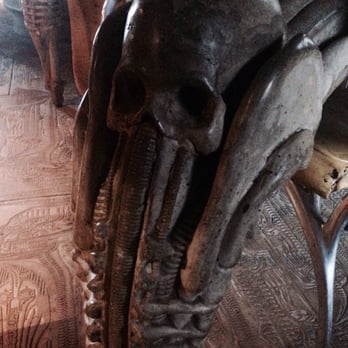 H.R. Giger Museum Bar - Harkonnen skull detail on a table leg. - Bars Near Me - Gruyères, FR