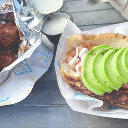 BBQ chipotle boneless wings and sonoran dog BBQ chipotle boneless wings and sonoran dog