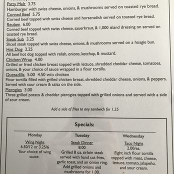Frank and Ellie's Maple Inn - Maple Inn Menu 2016 - Dive Bars Near Me - Elyria, Ohio