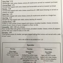 Frank and Ellie's Maple Inn - Maple Inn Menu 2016