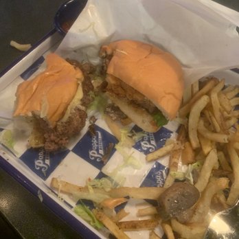 Pappas Burger - Half of the Mushroom Swiss Burger and half of the Bleu Cheeseburger - Burgers Near Me - Houston, Texas