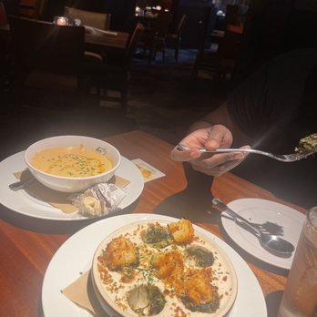 Seasons 52 - Shown is the Lobster soup and wood grill shrimp and mushroom starter - New American Near Me - Memphis, Tennessee Seasons 52 - Shown is the Lobster soup and wood grill shrimp and mushroom starter - New American Near Me - Memphis, Tennessee