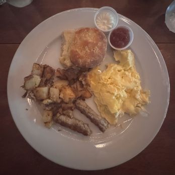 Season's Harvest Cafe - Scrambled eggs, seasoned potatoes, sausage, and a biscuit. - Breakfast & Brunch Near Me - Cypress, Texas
