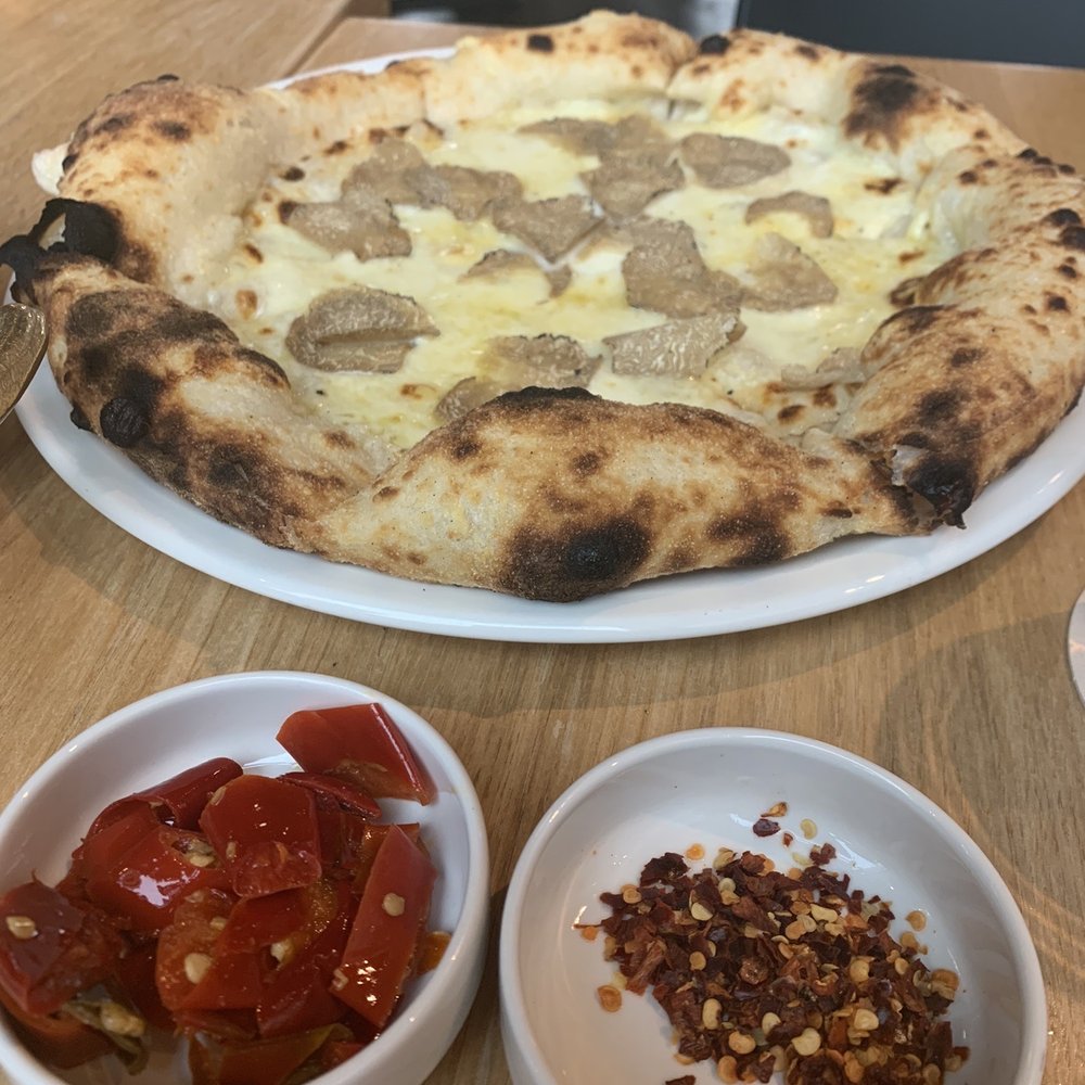 Mentone - Shaved truffle pizza. Pricey but worth it. Smothered it with Calabrian chilies - Italian Near Me - Aptos, California Mentone - Shaved truffle pizza. Pricey but worth it. Smothered it with Calabrian chilies - Italian Near Me - Aptos, California
