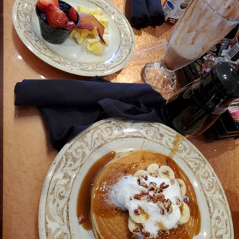 Another Broken Egg Cafe - Bananas foster pancake and little rooster kids meal. - Breakfast & Brunch Near Me - Pearland, Texas