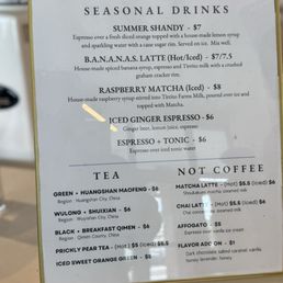 Drink menu