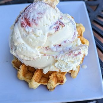 The Percantile and Creamery - White Chocolate Raspberry Ice Cream on a Waffle | Instagram: @telephonesmoothie - Coffee & Tea Near Me - Concord, North Carolina The Percantile and Creamery - White Chocolate Raspberry Ice Cream on a Waffle | Instagram: @telephonesmoothie - Coffee & Tea Near Me - Concord, North Carolina