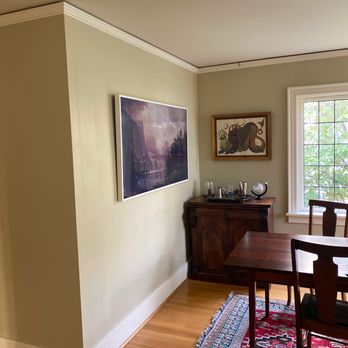ThoseTechGuys - Mounted Samsung Frame TV (left, not the print by Kyler Martz on the right ) - Home Theatre Installation Near Me - Tukwila, Washington