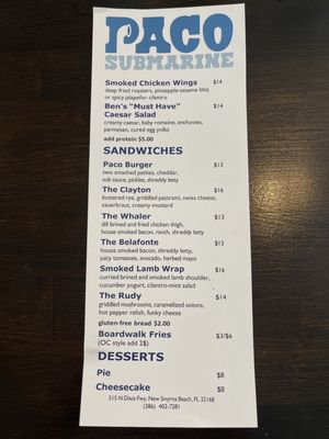 Menu photo 5 PACO Submarine New Smyrna Beach, FL