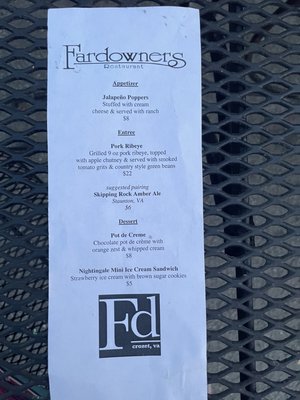 Menu photo 1 Fardowners Restaurant Crozet, VA Menu photo 1 Fardowners Restaurant Crozet, VA