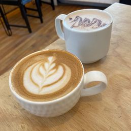 Oat milk latte and hot chocolate :) Oat milk latte and hot chocolate :)