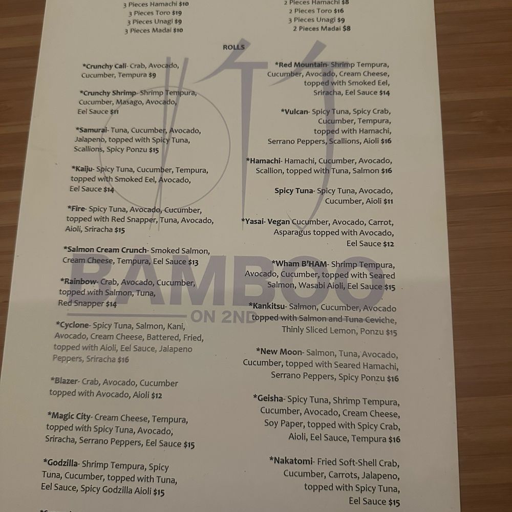 Bamboo on 2nd - Menu - Sushi Bars Near Me - Birmingham, Alabama