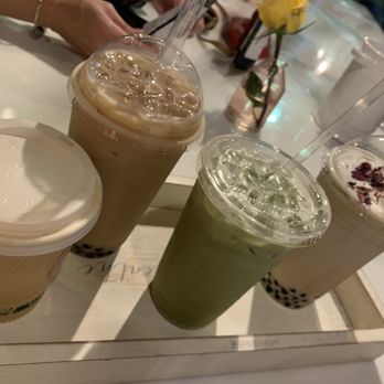 Chilly Bubbles And Co Cafe - Cappuccino, house black milk tea,  green tea mango milk tea  & rose milk tea with boba - Bubble Tea Near Me - Maitland, Florida