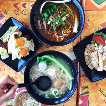 Royal Horse Takeaway - (Clockwise) Beef noodle soup, chicken cutlet, noodles with fish balls, smelly tofu. - Chinese Near Me - Auckland, AUK
