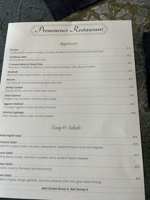 Menu photo 5 Prominence restaurant Windham, NY