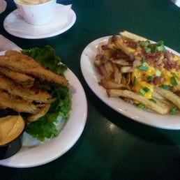 Deepfried pickles and loaded cheese fries
