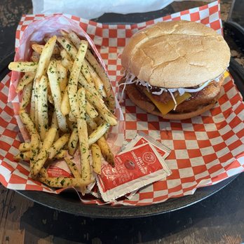 Katsu Burger - Ninja Deluxe Burger and Fries with nori seasoning. - Japanese Near Me - Seattle, Washington