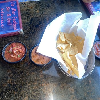 Via Mar Grill & Bar - Chips w salsas and the best bean dip ever! - Mexican Near Me - Ontario, California Via Mar Grill & Bar - Chips w salsas and the best bean dip ever! - Mexican Near Me - Ontario, California