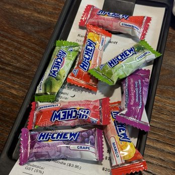 Ramen Arashi - hi-chew with our check! - Noodles Near Me - Banff, Alberta