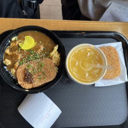 Japanese Curry Hash Bowl with freshly squeezed OJ and an extra hash Japanese Curry Hash Bowl with freshly squeezed OJ and an extra hash