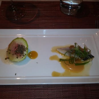 StudioKitchen - "Spring" dinner, 3/30/12: Scallop, grapefruit, Chamomile, tobiko & shima-saba (Spanish mackerel), pickled ramps, Gala apples - New American Near Me - Philadelphia, Pennsylvania