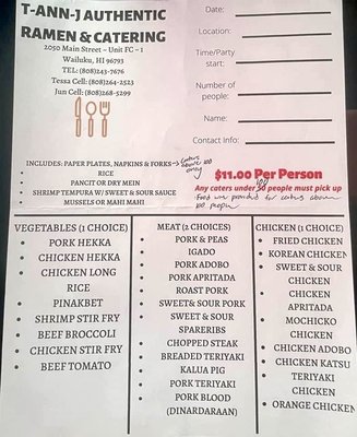 Menu photo 2 T-Ann-J Catering Wailuku, HI Menu photo 2 T-Ann-J Catering Wailuku, HI