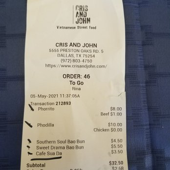 Cris and John - Extra charge only to get chicken. Used to serve, but would def take my tip after the experience. - Vietnamese Near Me - Dallas, Texas Cris and John - Extra charge only to get chicken. Used to serve, but would def take my tip after the experience. - Vietnamese Near Me - Dallas, Texas