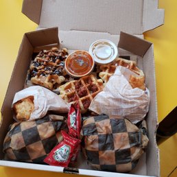Assortment of sweet and savory waffles Assortment of sweet and savory waffles