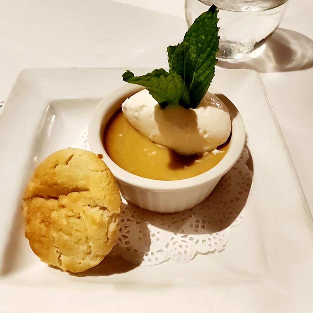Bistro 45 - Butterscotch pot-de-la-creme with a sugar cookie A delightful ending for our meal - New American Near Me - Pasadena, California Bistro 45 - Butterscotch pot-de-la-creme with a sugar cookie A delightful ending for our meal - New American Near Me - Pasadena, California