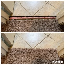 Texas Carpet Repair - Transition from bedroom to bathroom is a very common area in need of repair usually damaged by water. Repair came out great.