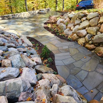 Serenity Landscaping - Bluestone Patio and Firepit Full view - Landscaping Near Me Serenity Landscaping - Bluestone Patio and Firepit Full view - Landscaping Near Me
