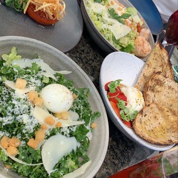 The Rooftop - Kale salad, Caesar salad with shrimp, and Burrata Appetizer - Asian Fusion Near Me - Beverly Hills, California