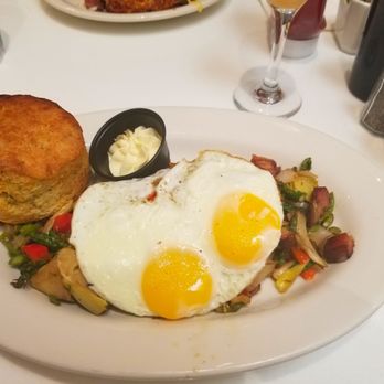 Briarpatch Restaurant - My gorgeous medley of mushroom, pork belly, eggs and rosemary biscuit - American Near Me - Winter Park, Florida