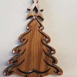 Custom Laser Creations - Walnut  Christmas tree ornament with rhinestones