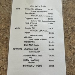 Cafe Du Japon - Wine list