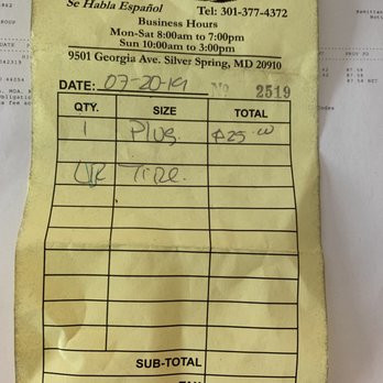 Marathon - 7/20/2019 receipt. left rear tire - Gas Stations Near Me - Silver Spring, Maryland