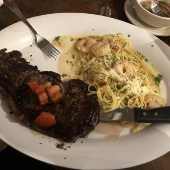 Jimmy Seas Pan Pasta - Land and sea special with medium steak and shrimp scampi - Italian Near Me - Oak Bluffs, Massachusetts Jimmy Seas Pan Pasta - Land and sea special with medium steak and shrimp scampi - Italian Near Me - Oak Bluffs, Massachusetts