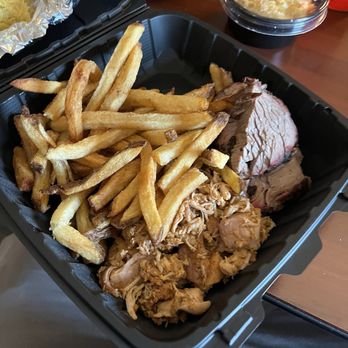 Mission BBQ - 2 meat platter Pulled chicken, moist brisket and fries. - Barbeque Near Me - Albany, New York Mission BBQ - 2 meat platter Pulled chicken, moist brisket and fries. - Barbeque Near Me - Albany, New York