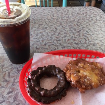 Bosa Donuts - Ice coffee with rather bland chocolate old fashion and a too small apple fritter. - Donuts Near Me - Scottsdale, Arizona Bosa Donuts - Ice coffee with rather bland chocolate old fashion and a too small apple fritter. - Donuts Near Me - Scottsdale, Arizona