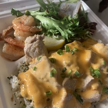 Upscale Hawaii - Fried poke and garlic shrimp combo - Diners Near Me - Honolulu, Hawaii Upscale Hawaii - Fried poke and garlic shrimp combo - Diners Near Me - Honolulu, Hawaii