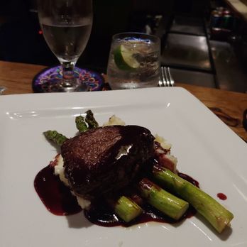 The Lime Inn - Filet, asparagus & mash potatoes. Cooked perfectly. I personally liked the meat alone, without the sauce. - Seafood Near Me - Cruz Bay, Virgin Islands