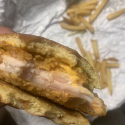KFC - Raw chicken and cold fries.